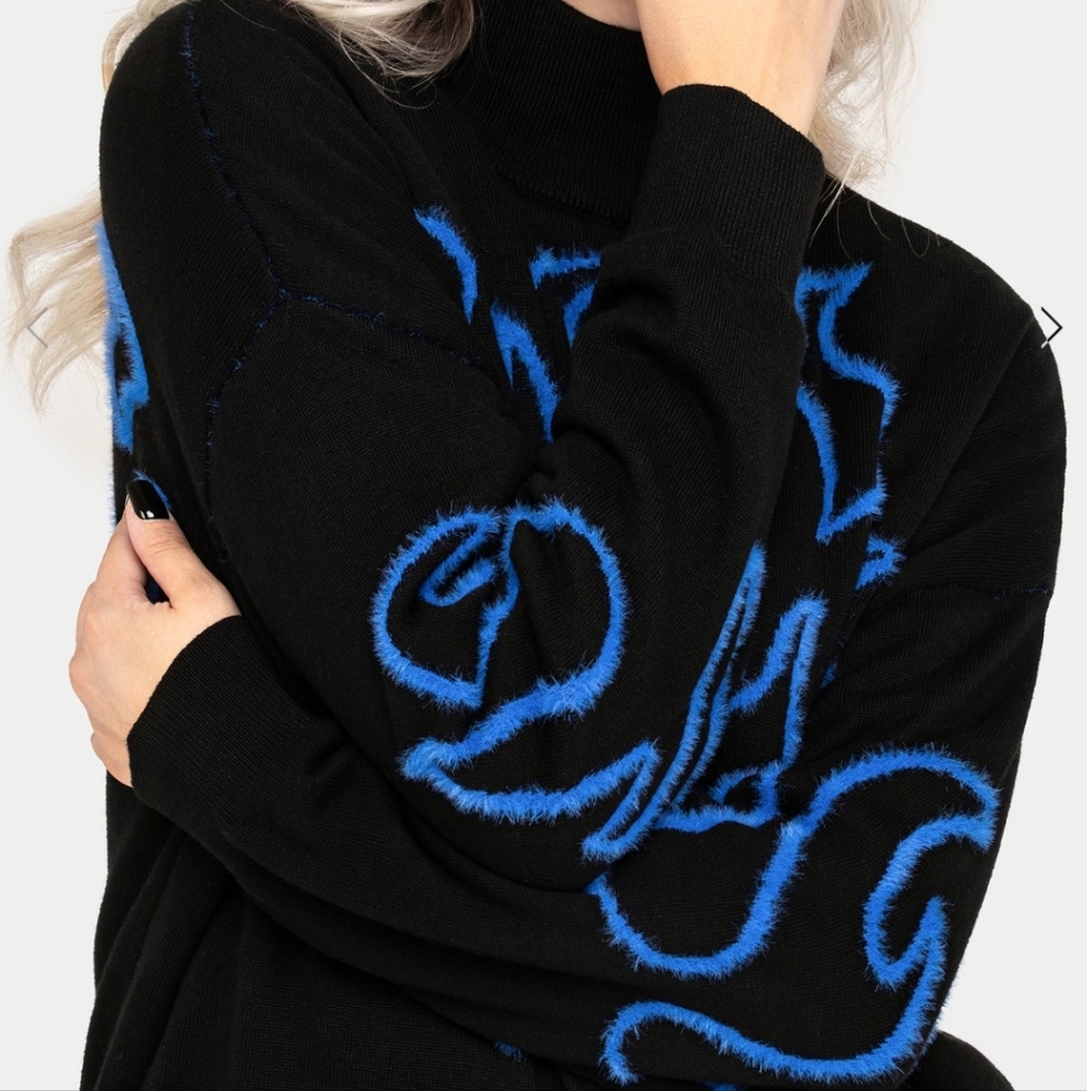 Disturbia Flame Sweater,Goth Sweater, Black Flame Sweater, Blue Flame - Picture 3 of 9